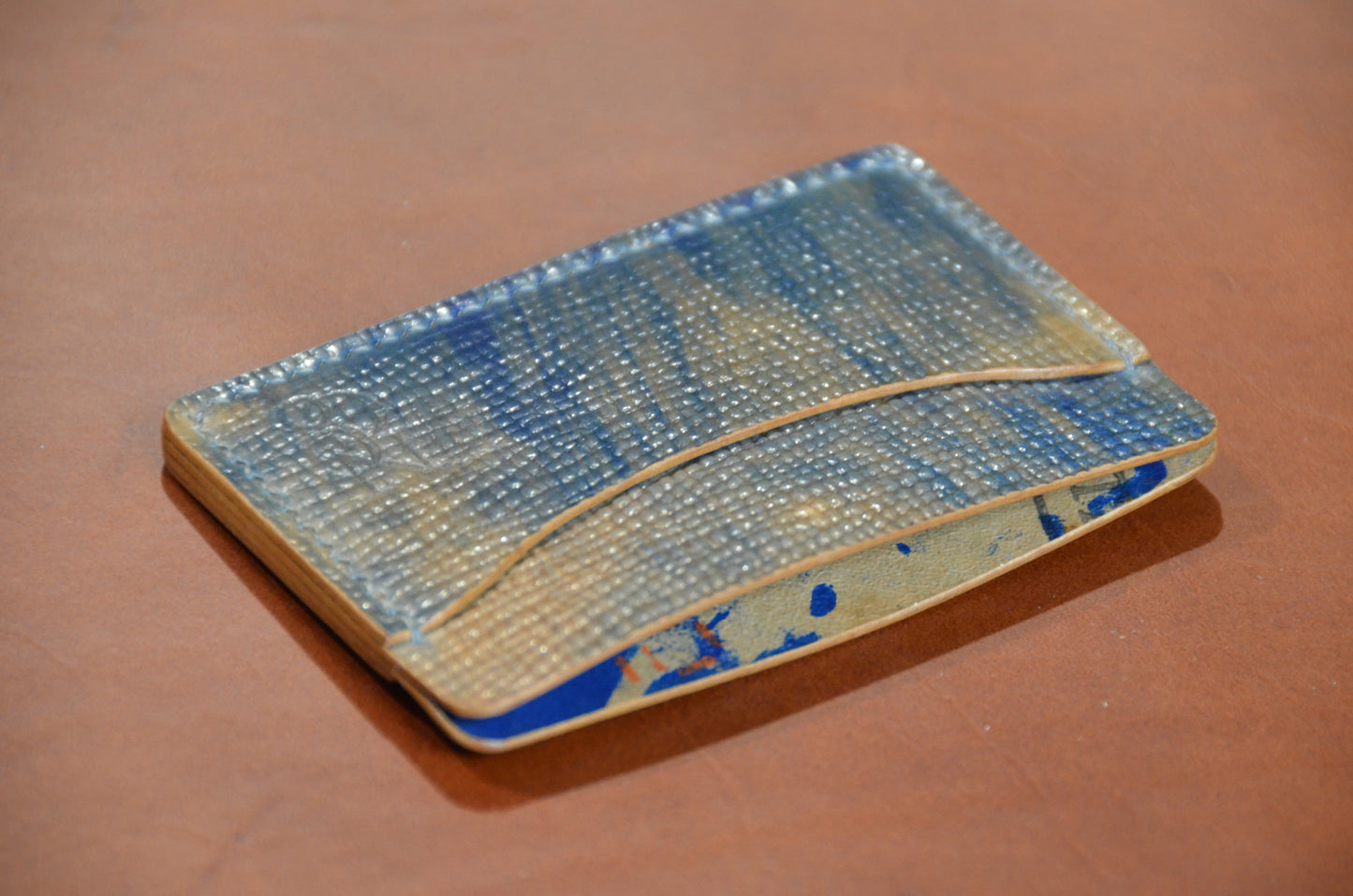 Minimalist Leather Card Holder Shell Cordovan blue